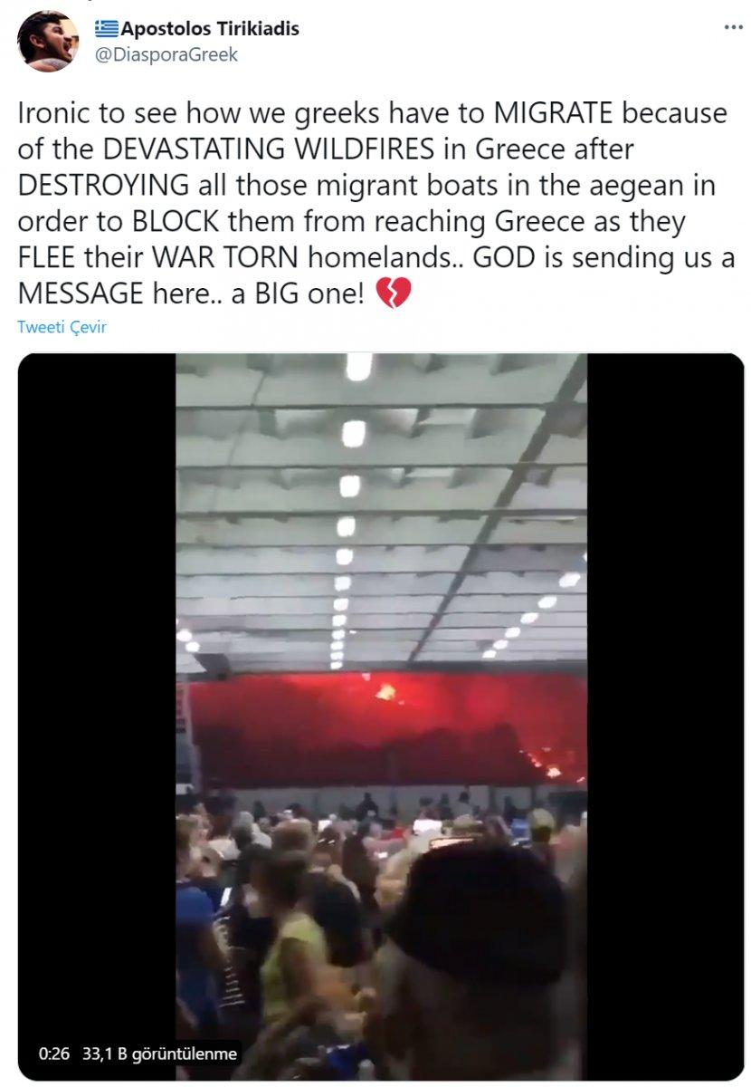 Yunanistan'da alevlerden feribotla kaçanların aklında göçmenler var