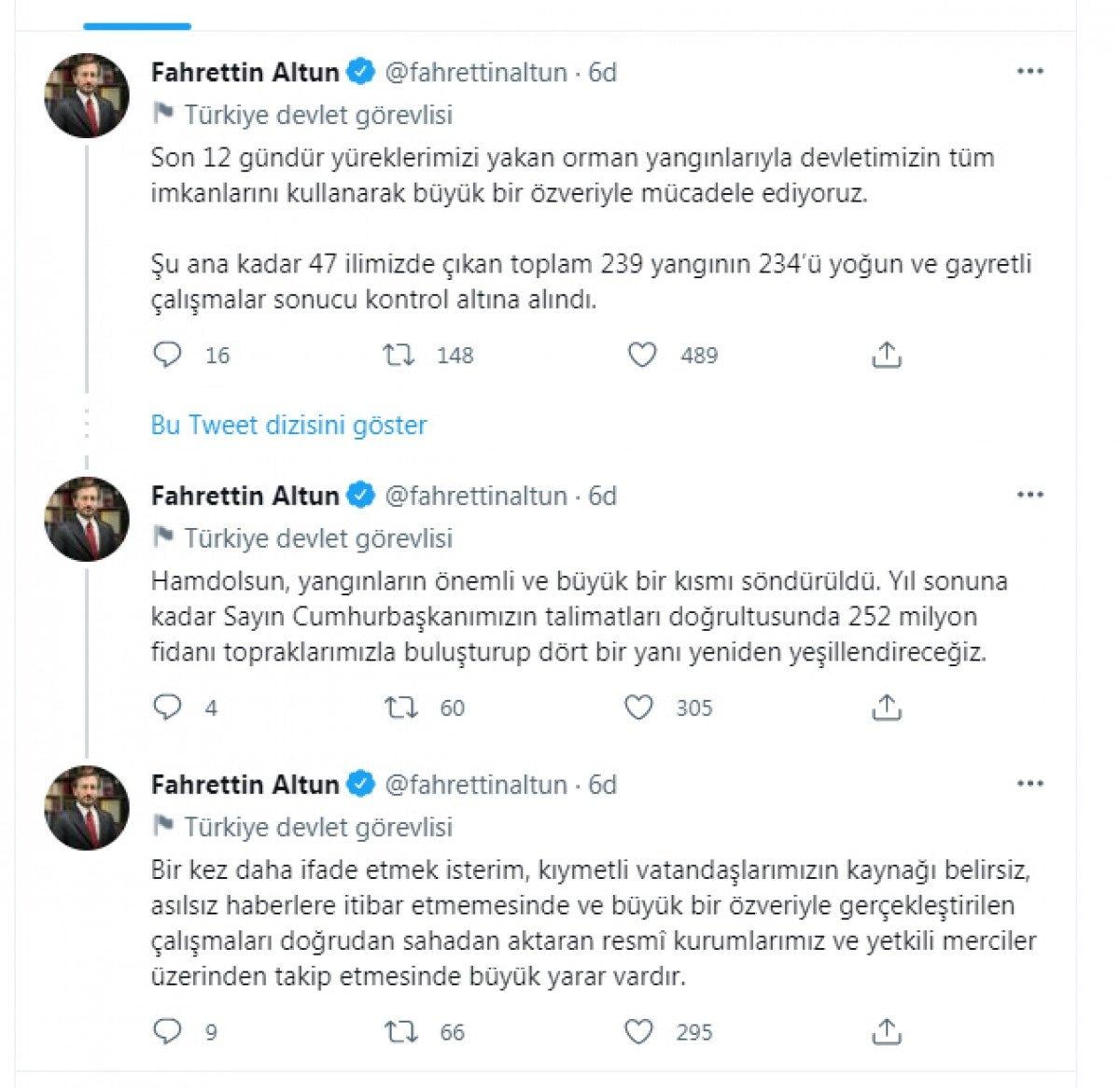 Fahrettin Altun, yangınlarla ilgili son durumu paylaştı