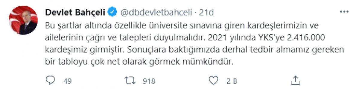 Devlet Bahçeli: Üniversite sınavları kaldırılsın, baraj düşürülsün