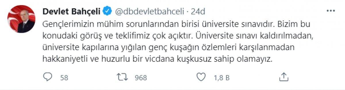 Devlet Bahçeli: Üniversite sınavları kaldırılsın, baraj düşürülsün