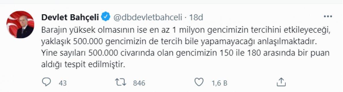 Devlet Bahçeli: Üniversite sınavları kaldırılsın, baraj düşürülsün