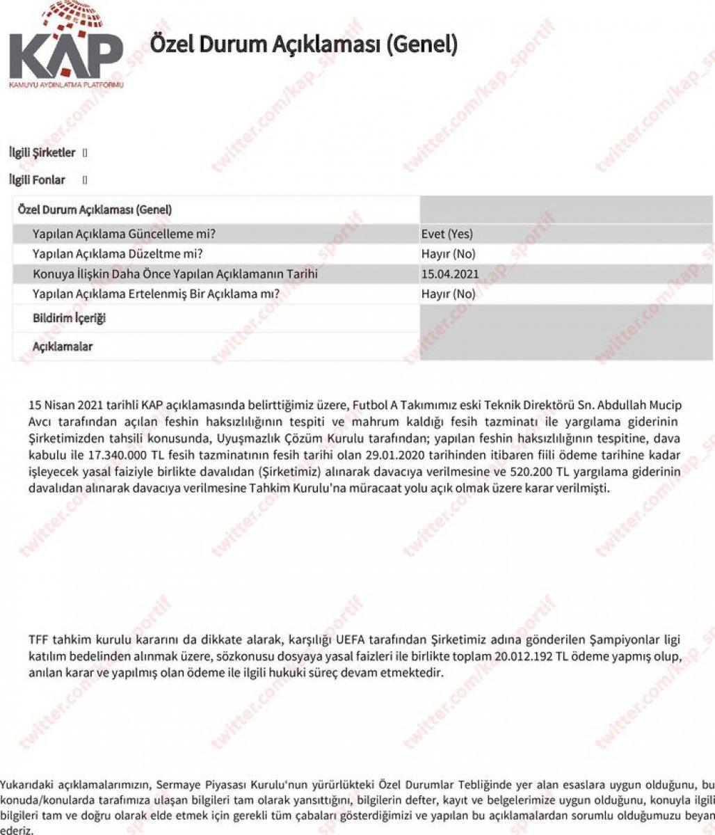 Beşiktaş'tan Abdullah Avcı'ya 20 milyon liralık tazminat ödemesi