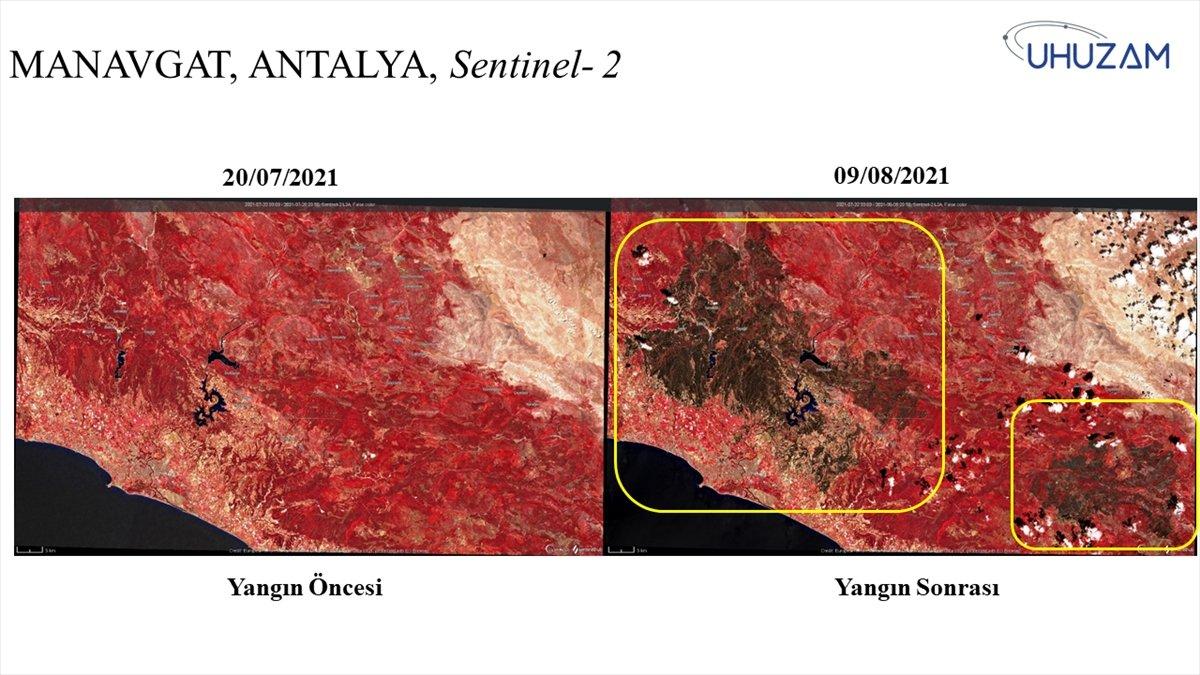 Akdeniz ve Ege'de yanan alanlar uzaydan görüntülendi
