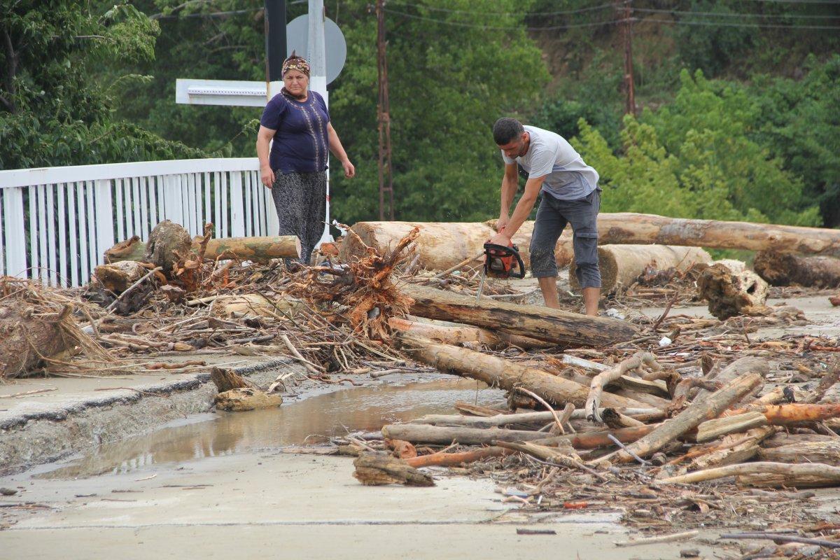 Ayancık'ta vatandaşlar kışlık odunu selden çıkarıyor
