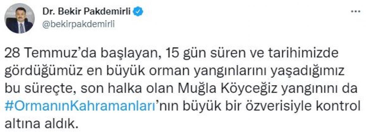 Bekir Pakdemirli: Tüm yangınlar kontrol altına alındı