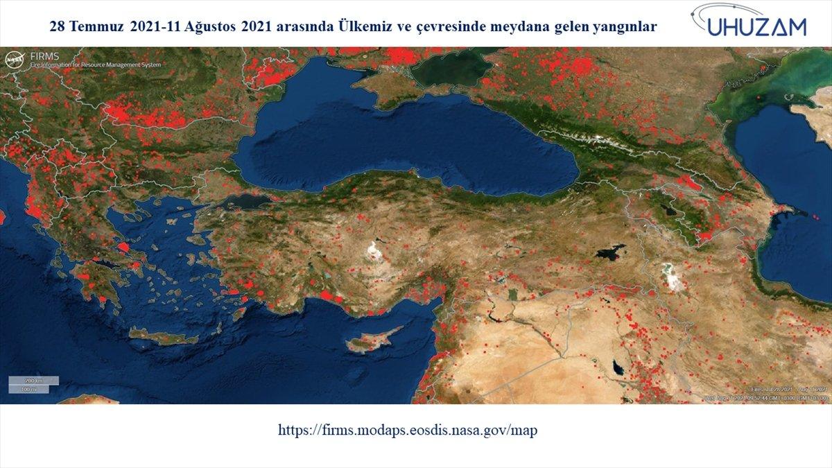 Akdeniz ve Ege'de yanan alanlar uzaydan görüntülendi