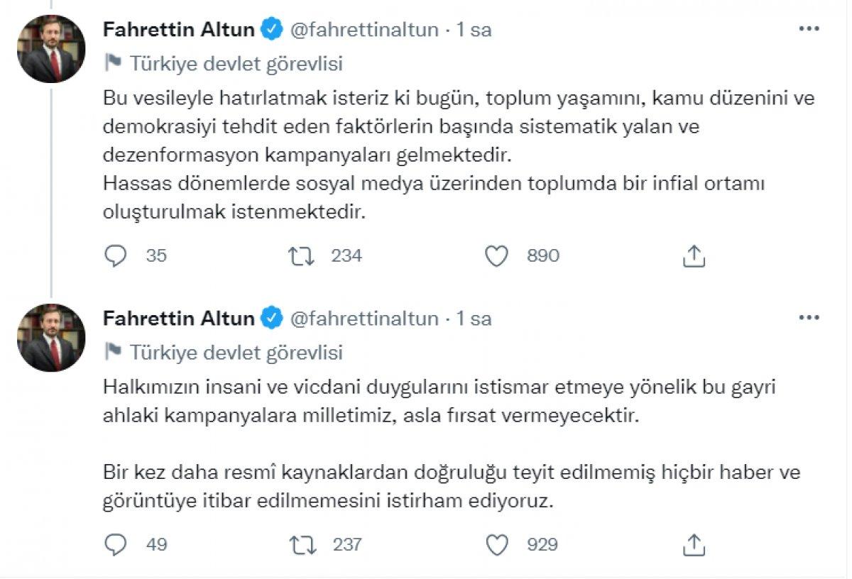 Fahrettin Altun: Dezenformasyonlara itibar etmeyiniz