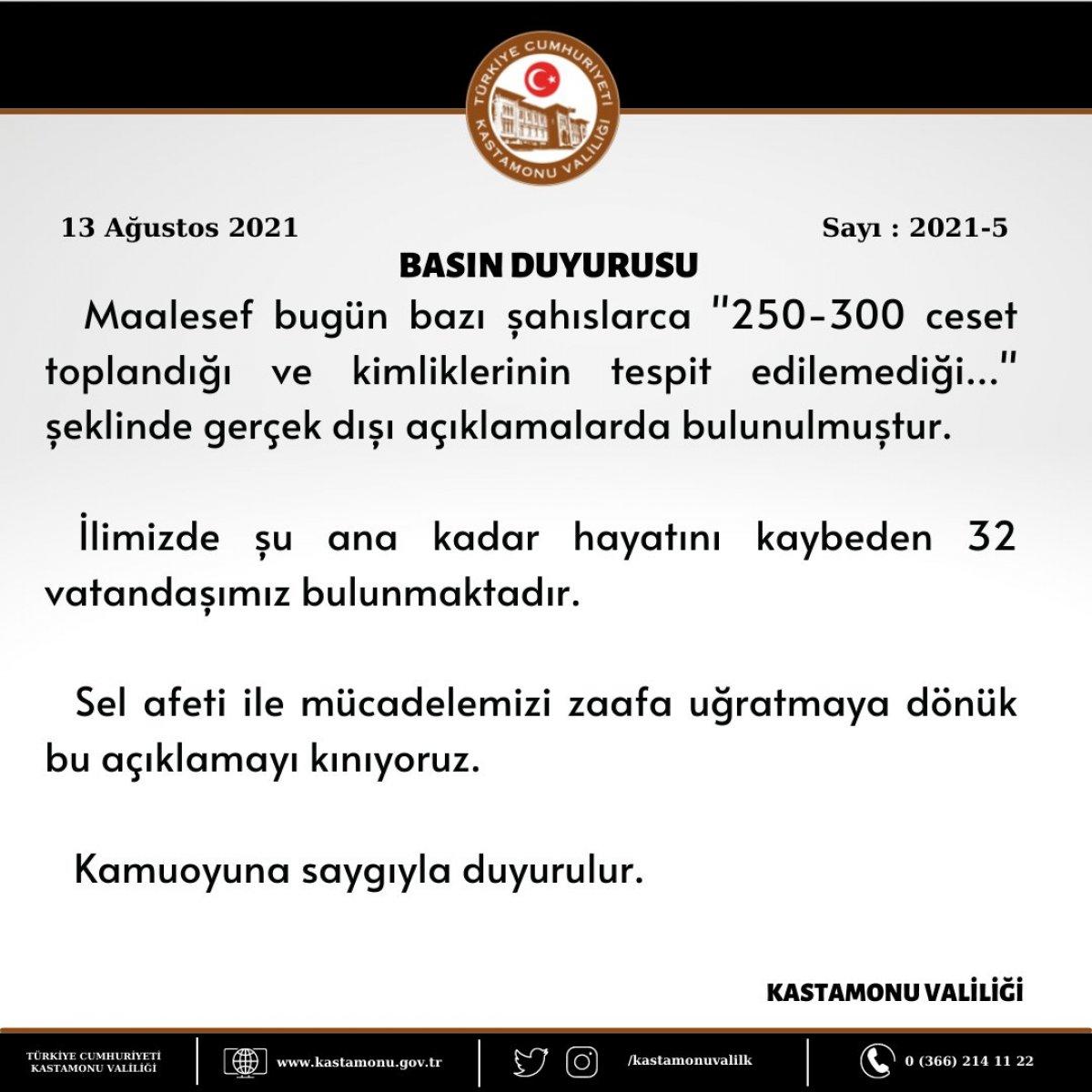 Kastamonu Valiliği: 300 ceset olduğu iddiası gerçek dışı