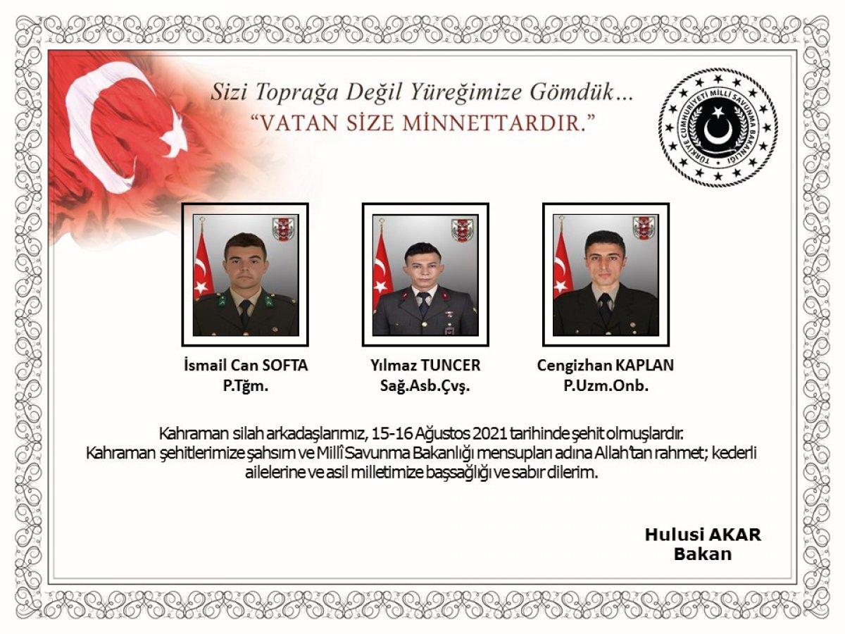 Pençe-Yıldırım Harekatı bölgesinde 3 asker şehit oldu