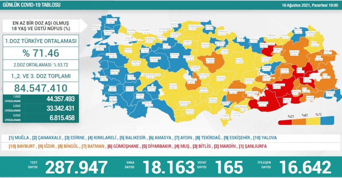 16 Ağustos Türkiye'de koronavirüs tablosu