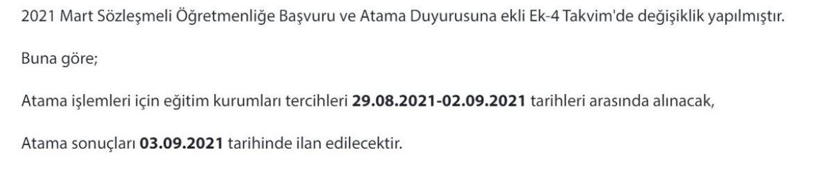 Sözleşmeli öğretmen atamasında takvim değişikliği