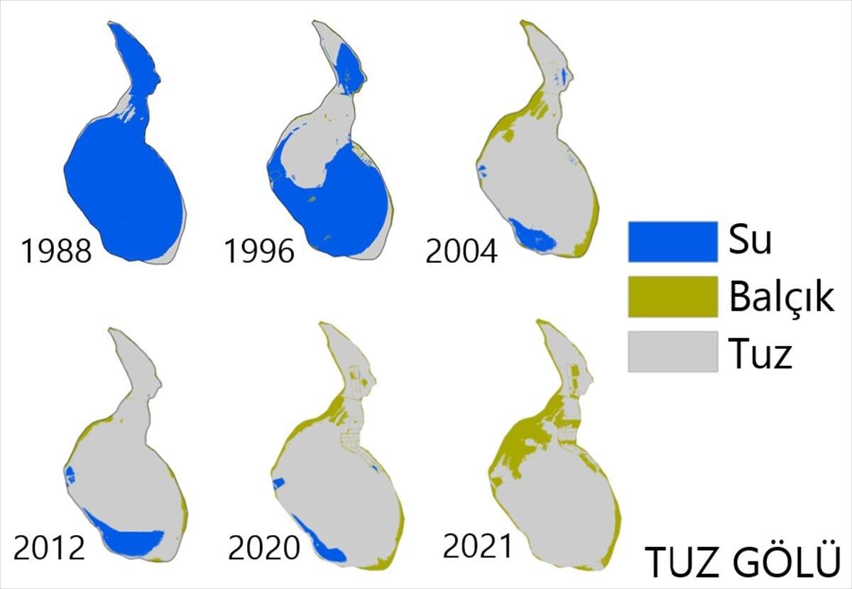 Tuz Gölü'ndeki kuraklık, uydu görüntülerine yansıdı