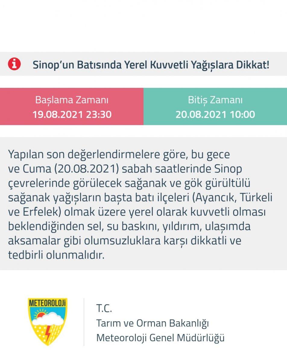 Meteoloroloji'den sel bölgesi Sinop'a sağanak yağış uyarısı