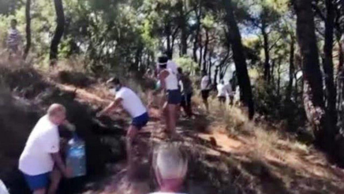 Heybeliada’da orman yangınına insan zinciri ile müdahale