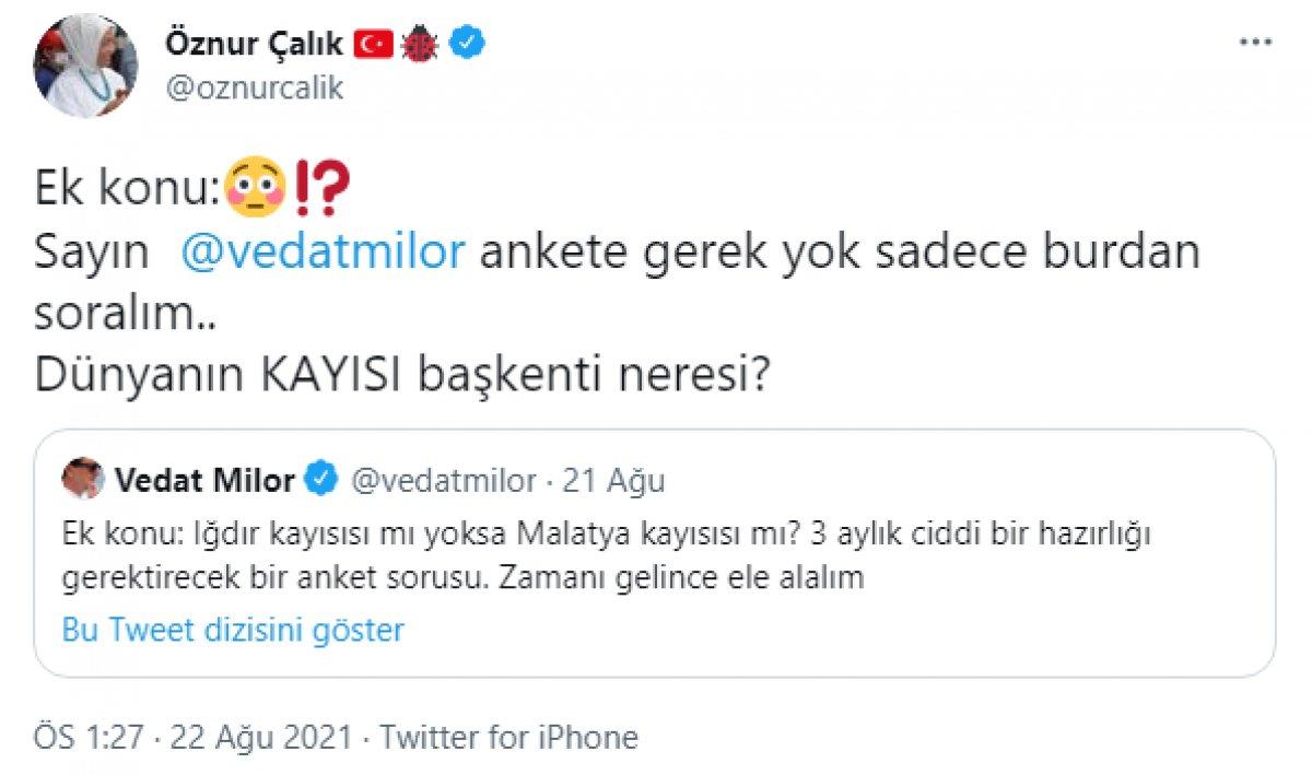 Vedat Milor'un başlattığı kayısı tartışmasına Malatyalı vekil Öznur Çalık'tan net cevap
