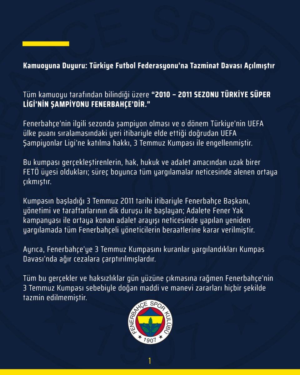 Fenerbahçe, TFF'ye tazminat davası açtı