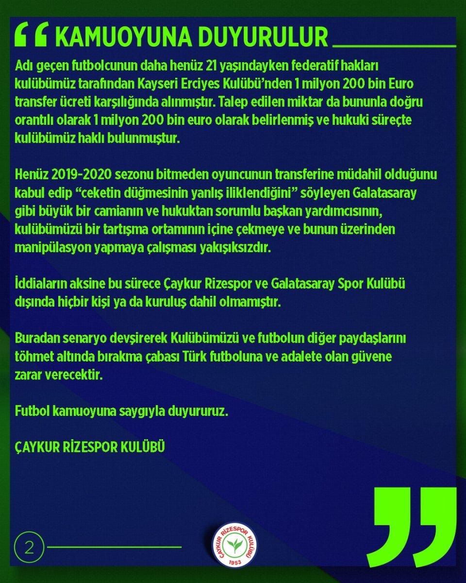 Rizespor'dan Oğulcan Çağlayan açıklaması