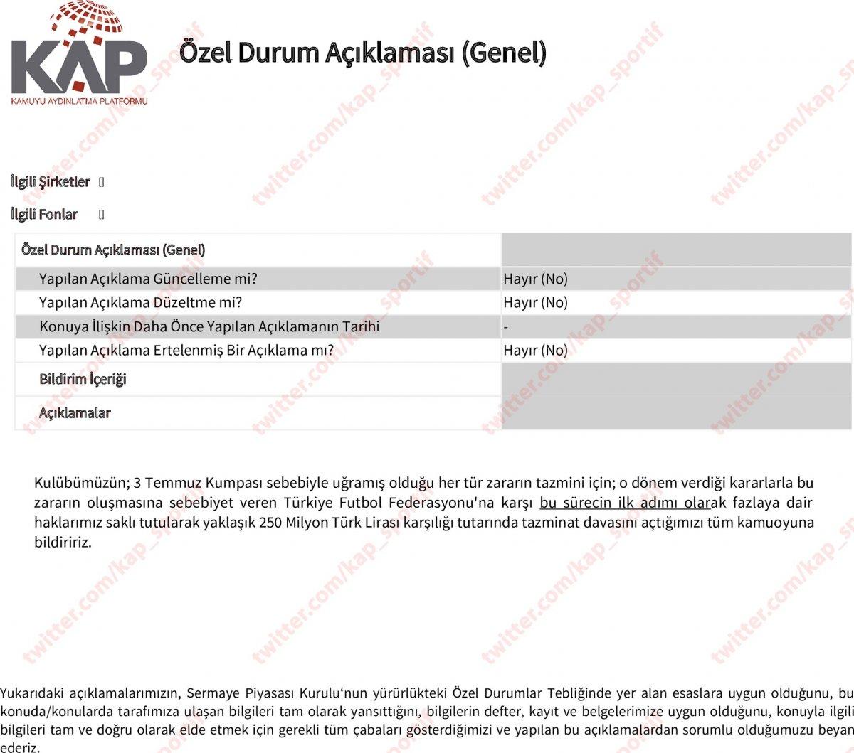 Fenerbahçe, TFF'ye tazminat davası açtı