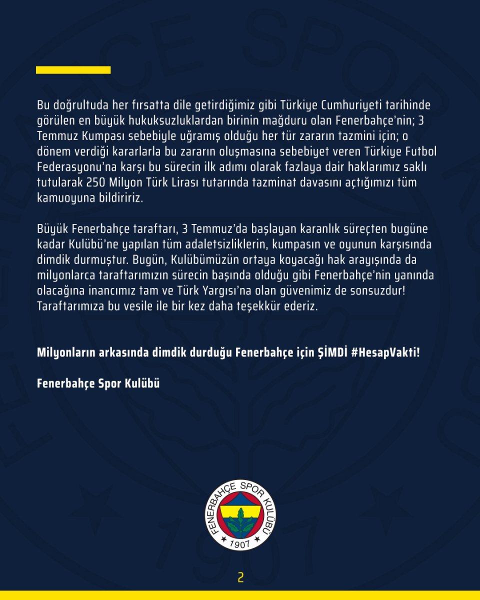 Fenerbahçe, TFF'ye tazminat davası açtı