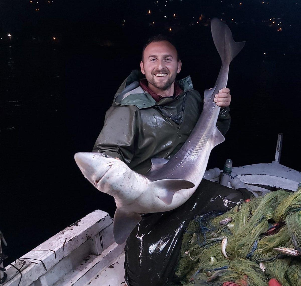 Trabzonlu balıkçının ağına köpek balığı takıldı