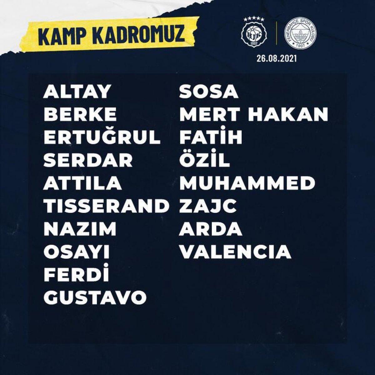 Fenerbahçe'nin Helsinki maçı kamp kadrosu