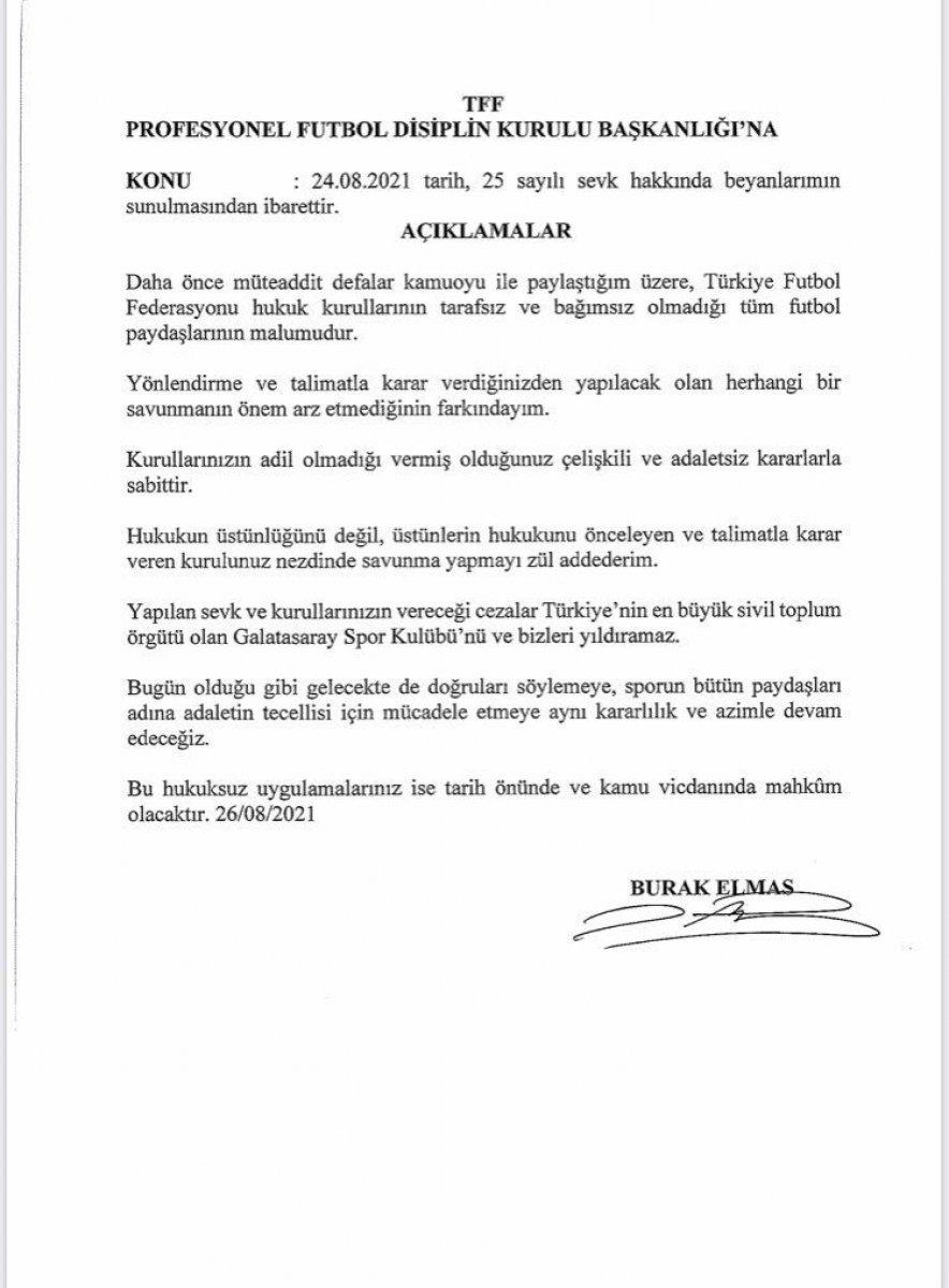 Burak Elmas: TFF'ye savunma vermeyeceğim