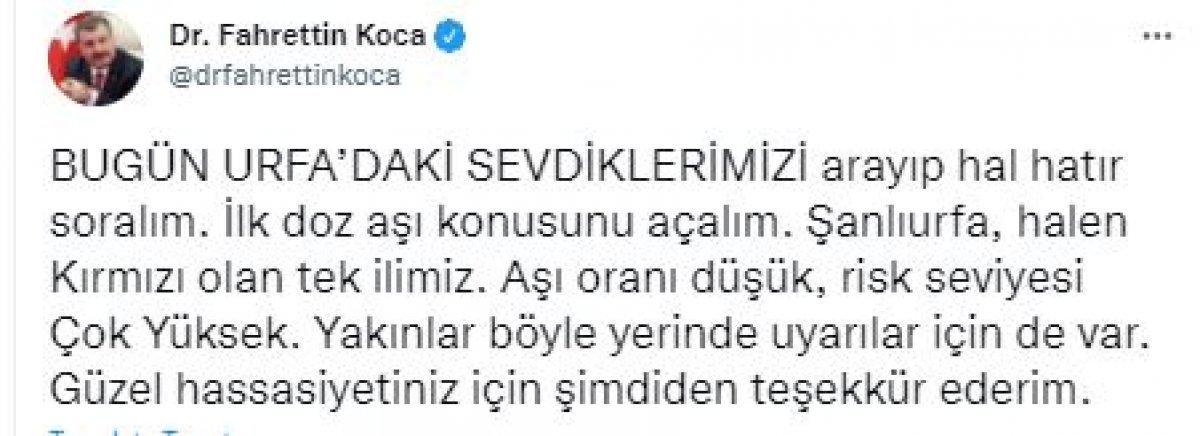 Fahrettin Koca’dan Şanlıurfa’ya aşı uyarısı