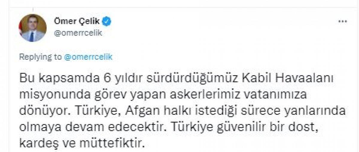 Ömer Çelik: Silahlı Kuvvetlerimiz bir görevi daha başarıyla yerine getirmiştir