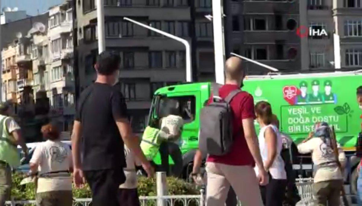 Taksim'de İBB çalışanlarının kavgası