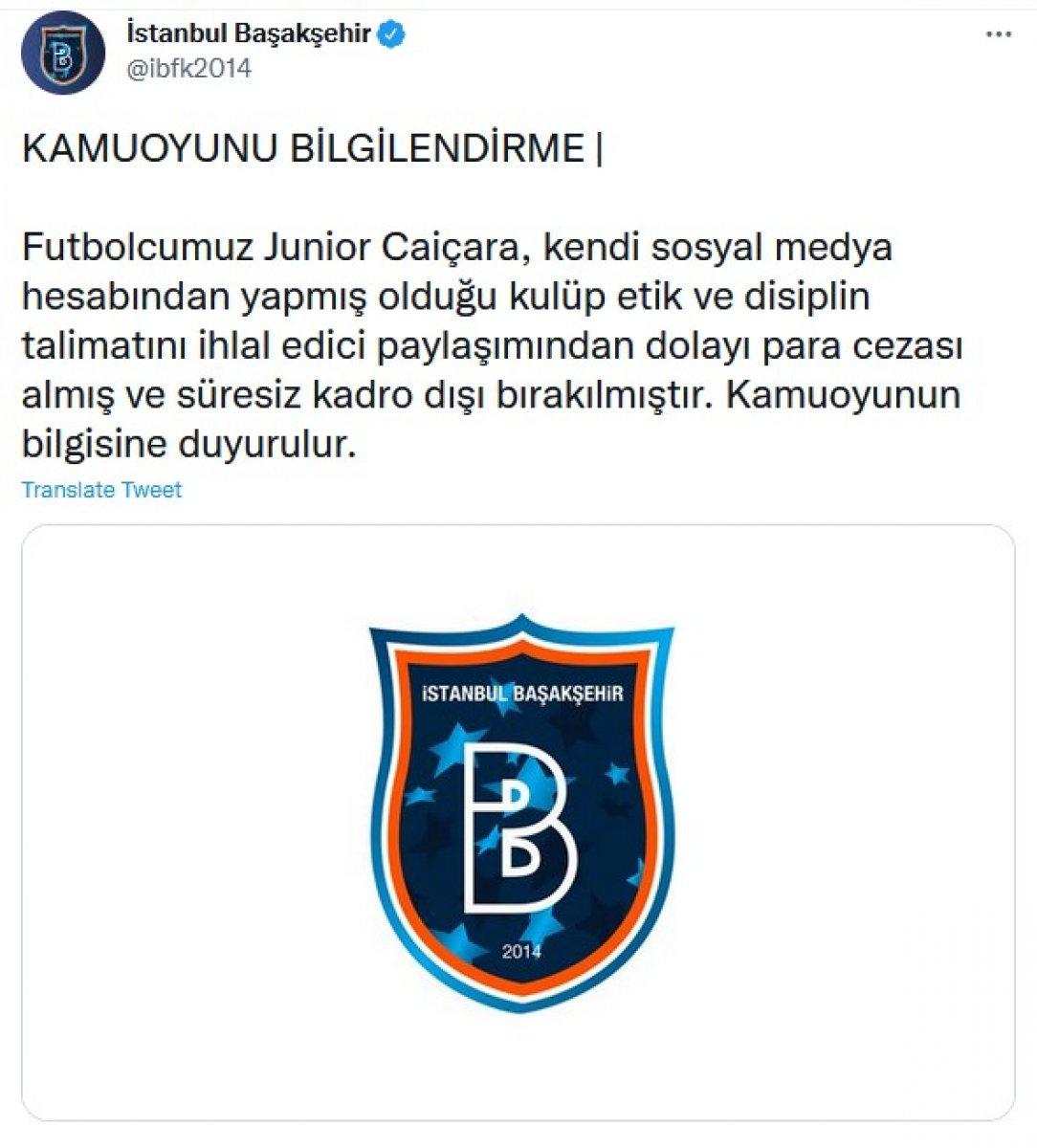 Başakşehir'de Caicara kadro dışı bırakıldı