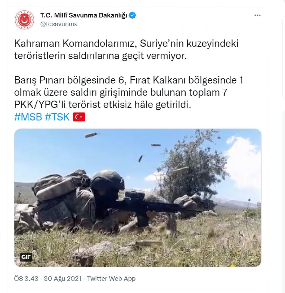 Suriye'nin kuzeyinde 7 terörist öldürüldü