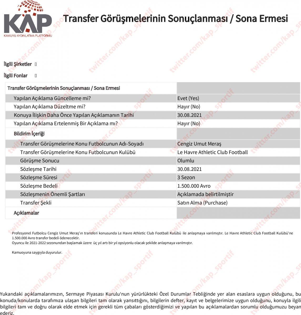 Beşiktaş, Umut Meraş transferini KAP'a bildirdi