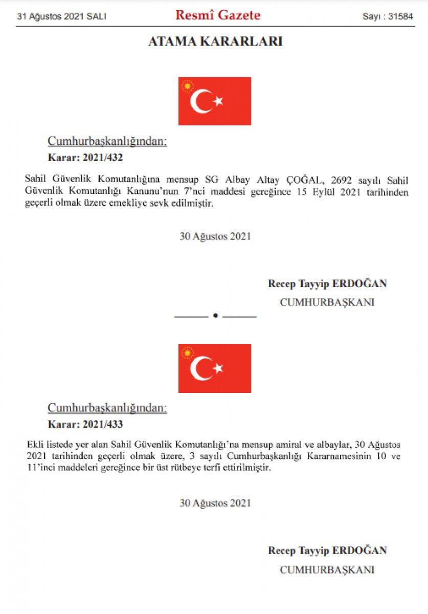 Sahil Güvenlik Komutanlığı'na atamalar belli oldu