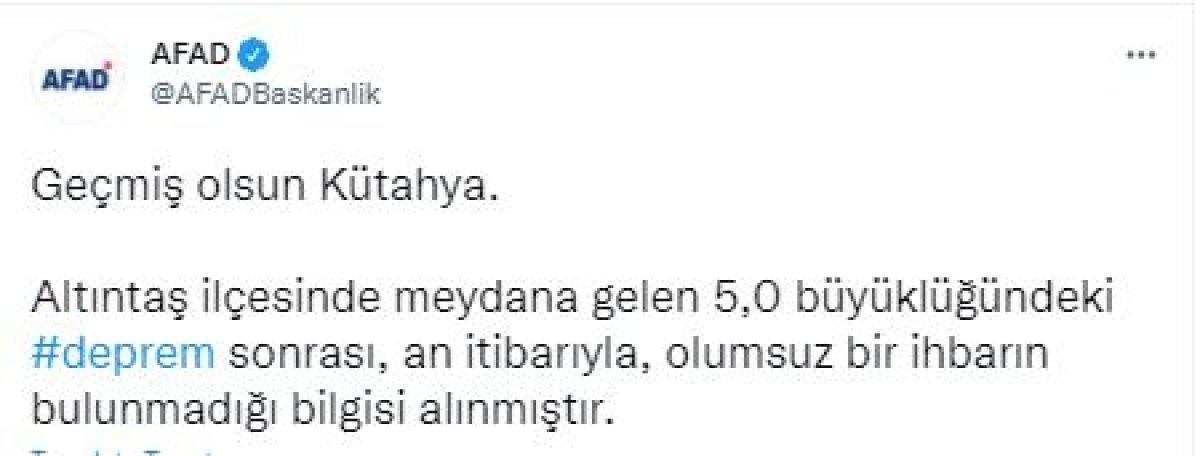 Kütahya'da 5 büyüklüğünde deprem