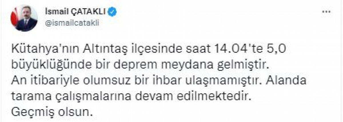 Kütahya'da 5 büyüklüğünde deprem