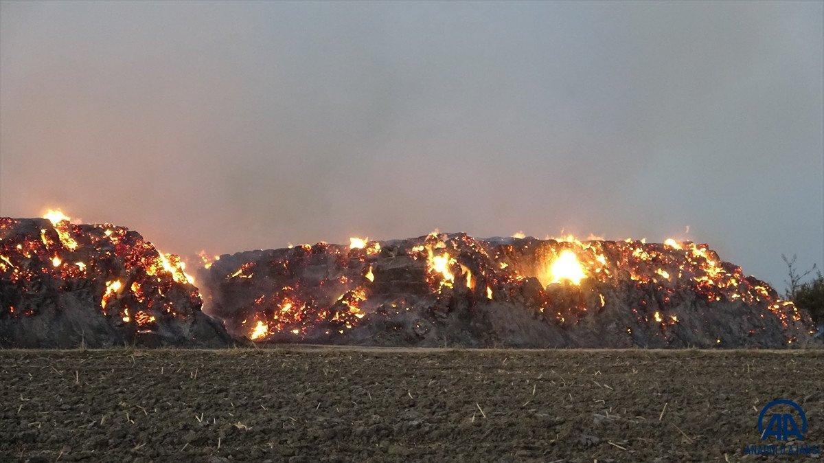 Adana'da mısır silajı balyalarının bulunduğu tarlada yangın çıktı