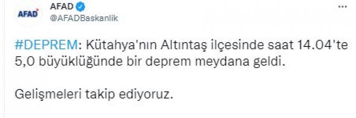 Kütahya'da 5 büyüklüğünde deprem