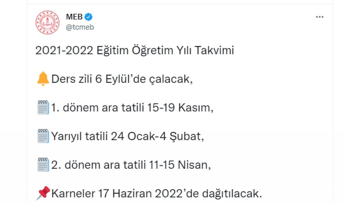 Okullarda ilk ara tatil ne zaman? MEB 2021/22 Eğitim Öğretim Yılı Takvimi