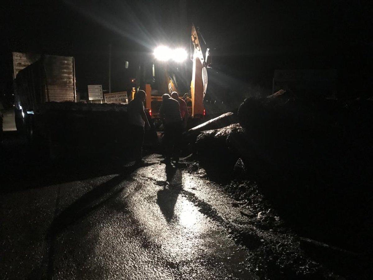 Denizli'de tomruk yüklü kamyon alev alev yandı