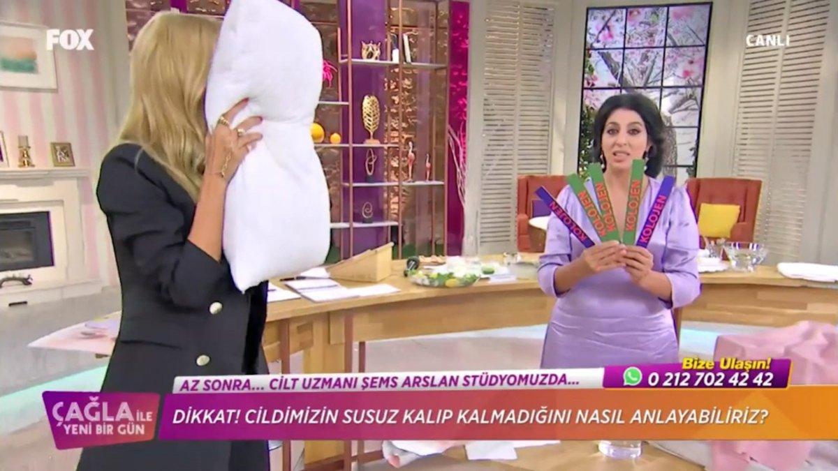 Çağla Şıkel canlı yayında ağzına yastık dayayıp çığlık attı
