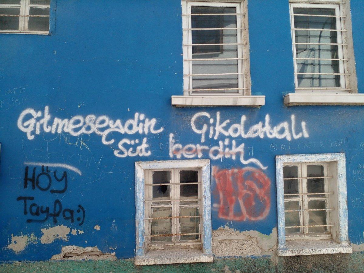 Eskişehir’de tarihi evlerin duvarları sprey boyalarla karalandı