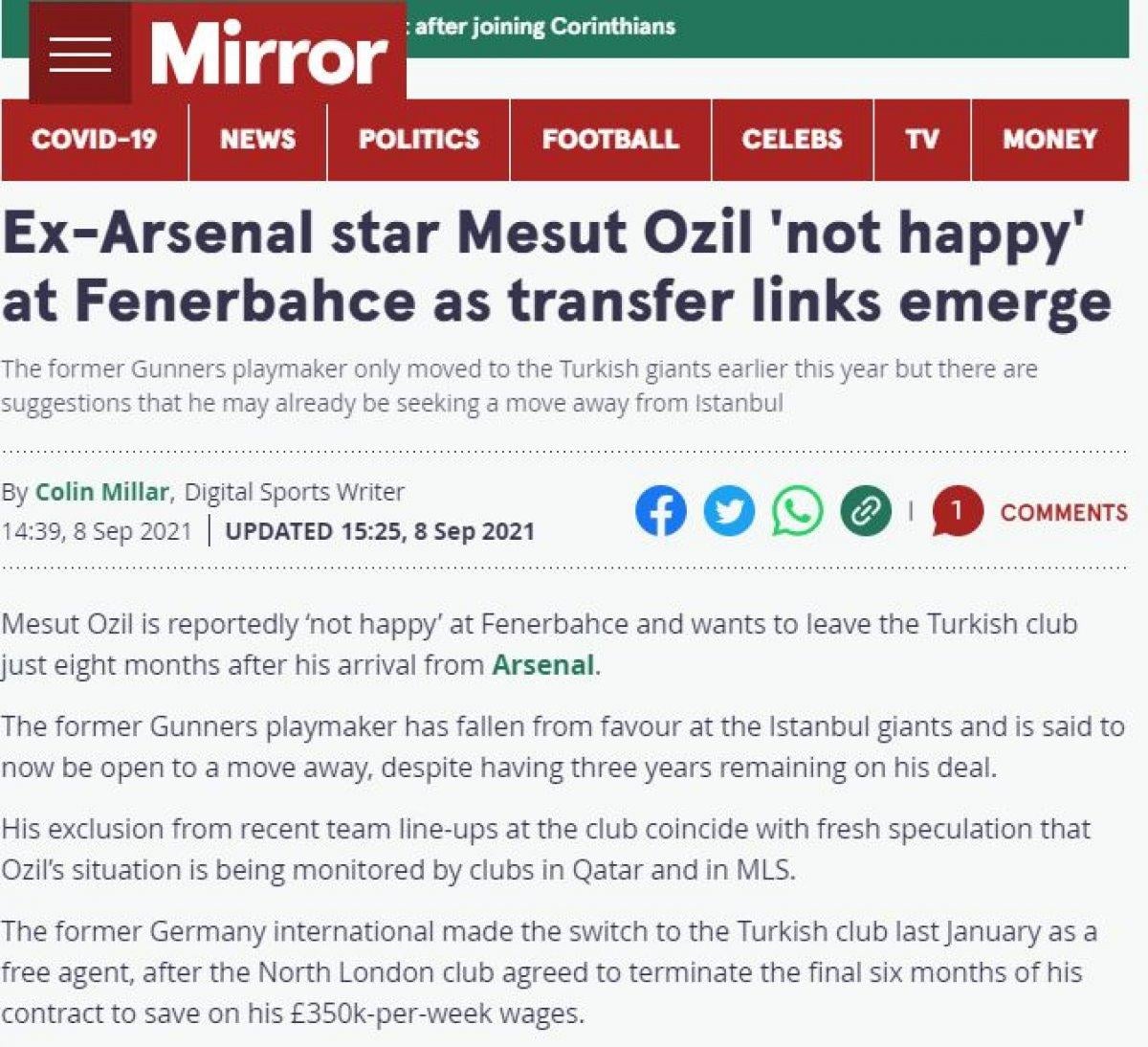 İngiliz basını: Mesut Özil, Fenerbahçe'de mutsuz