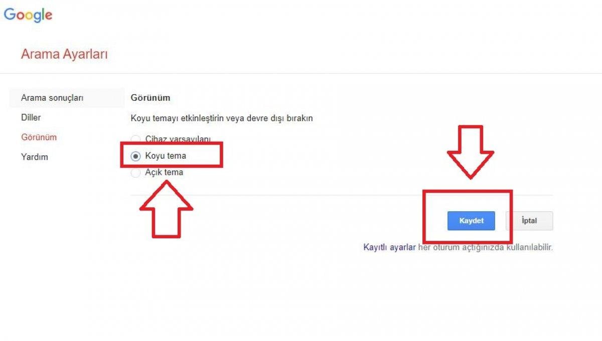 google karanlık tema nasıl açılır