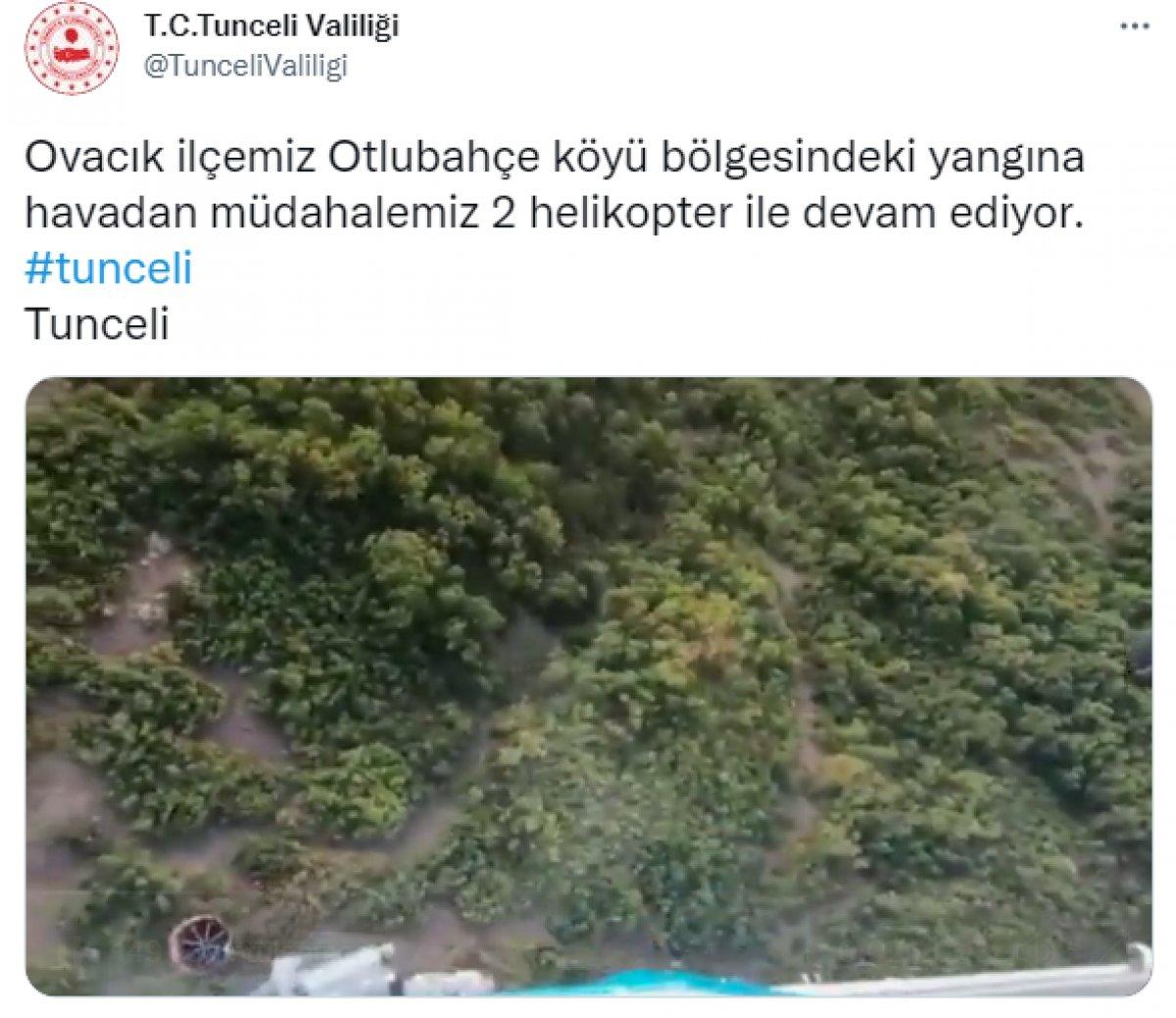 Tunceli'de çıkan örtü yangınına havadan müdahale sürüyor
