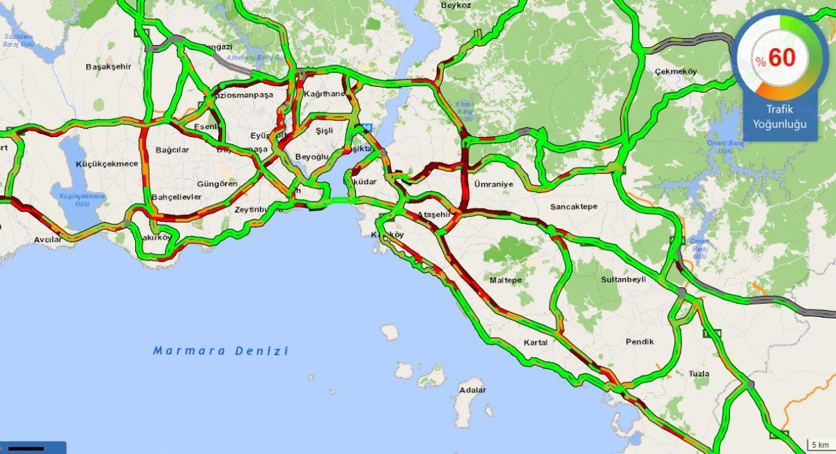 İstanbul'da trafik yoğunluğu yüzde 60'ı gördü