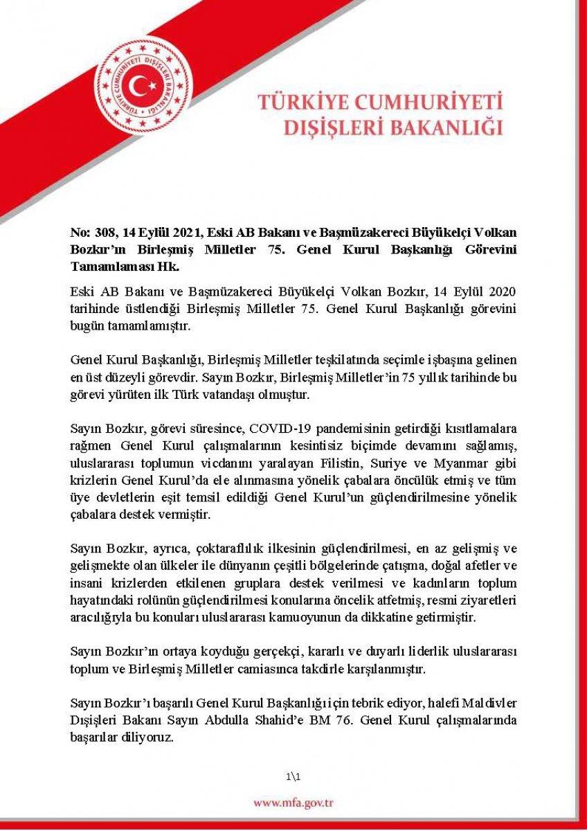 Volkan Bozkır'ın BM 75. Genel Kurul Başkanlığı görevi sona erdi