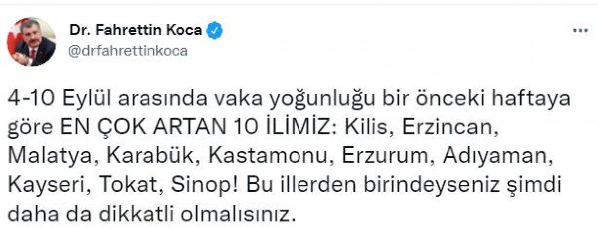 Fahrettin Koca illere göre haftalık vaka sayılarını açıkladı