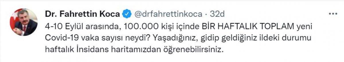 Fahrettin Koca illere göre haftalık vaka sayılarını açıkladı