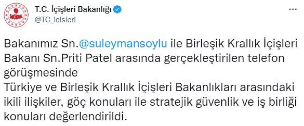 Süleyman Soylu, İngiliz mevkidaşı Priti Patel ile görüştü