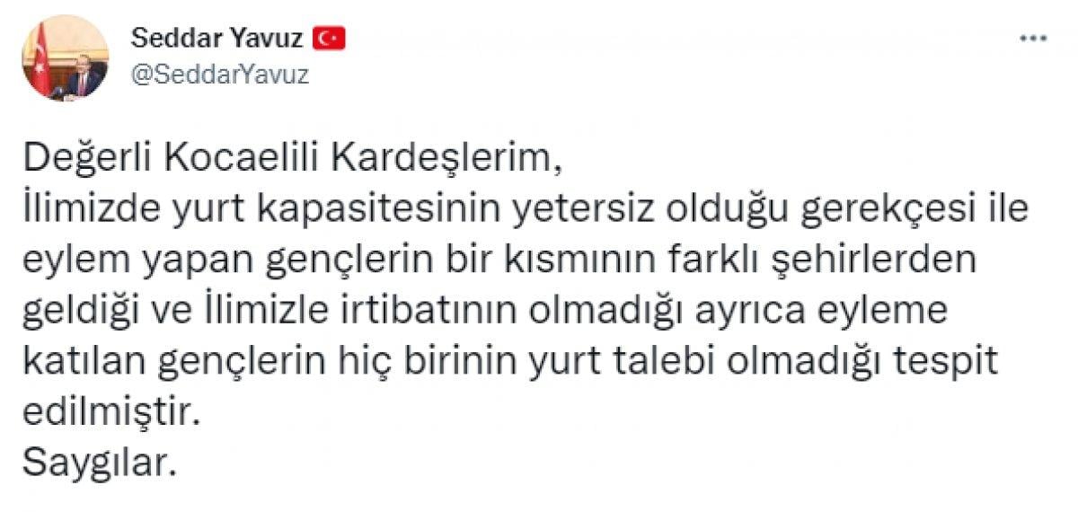 Kocaeli Valisi Yavuz: Eyleme katılan gençlerin yurt başvurusu yok